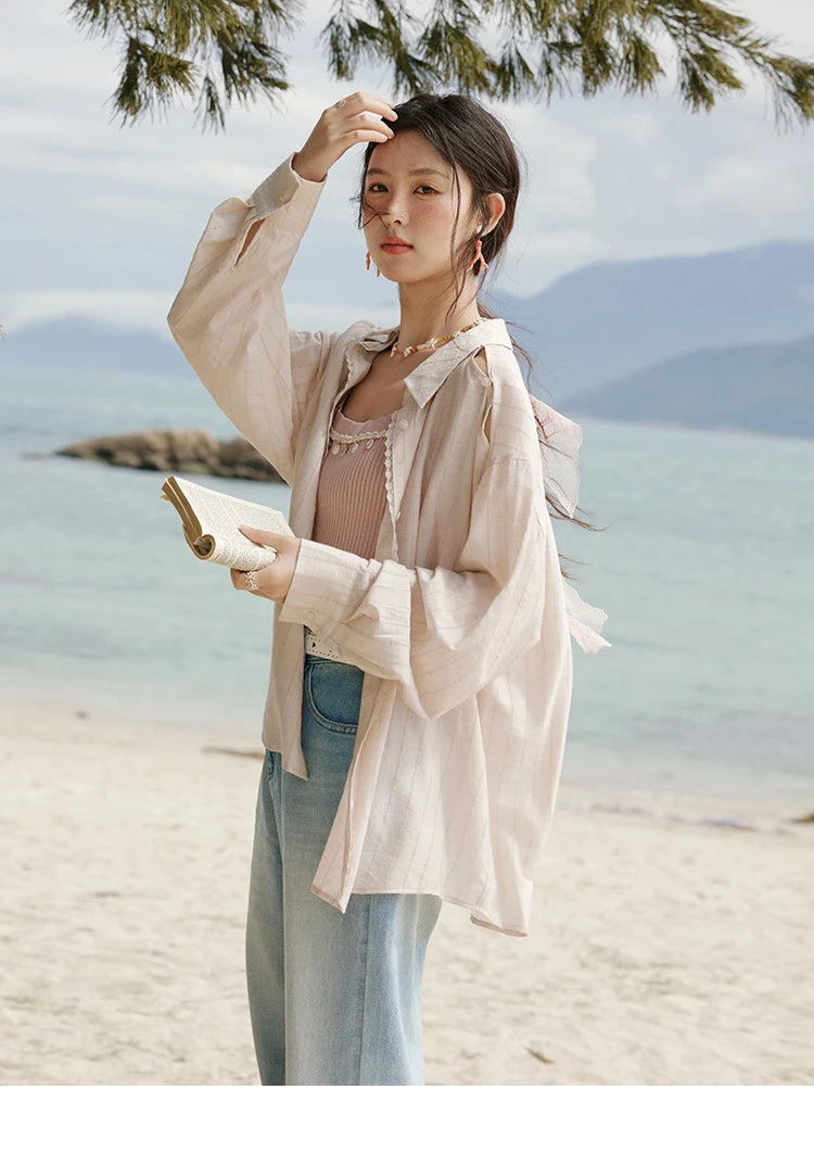 MISHOW Striped Long Sleeve Shirt Turn-Down Collar MXE33C0772