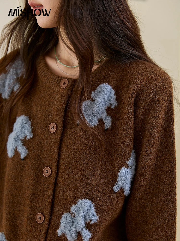 Mishow Lamb Jacquard Round Neck Cardigan MXE48Z2571