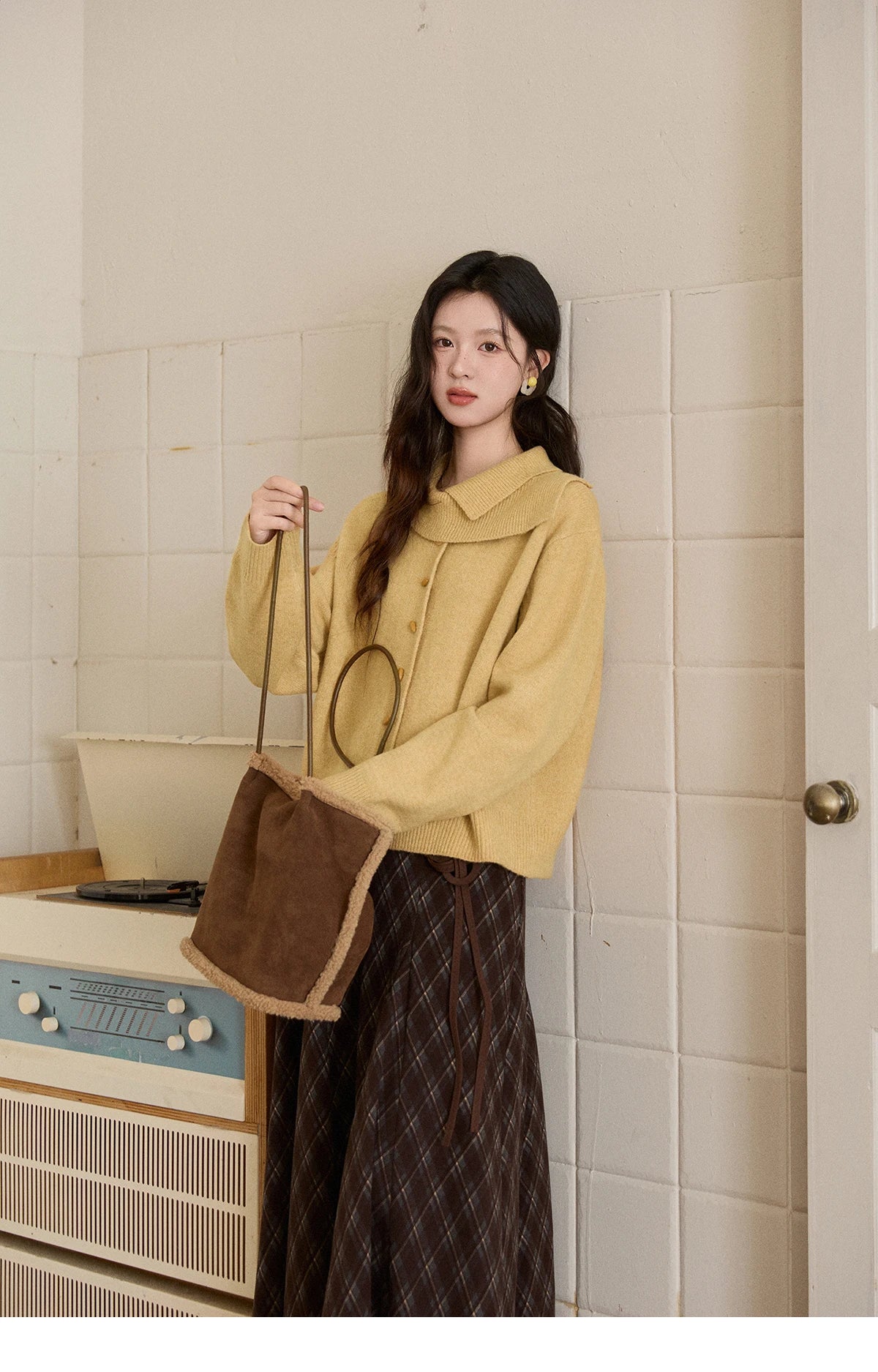 Mishow Mustard Yellow Asymmetric Collar Dropped Sleeve Cardigan MXE93Z2936