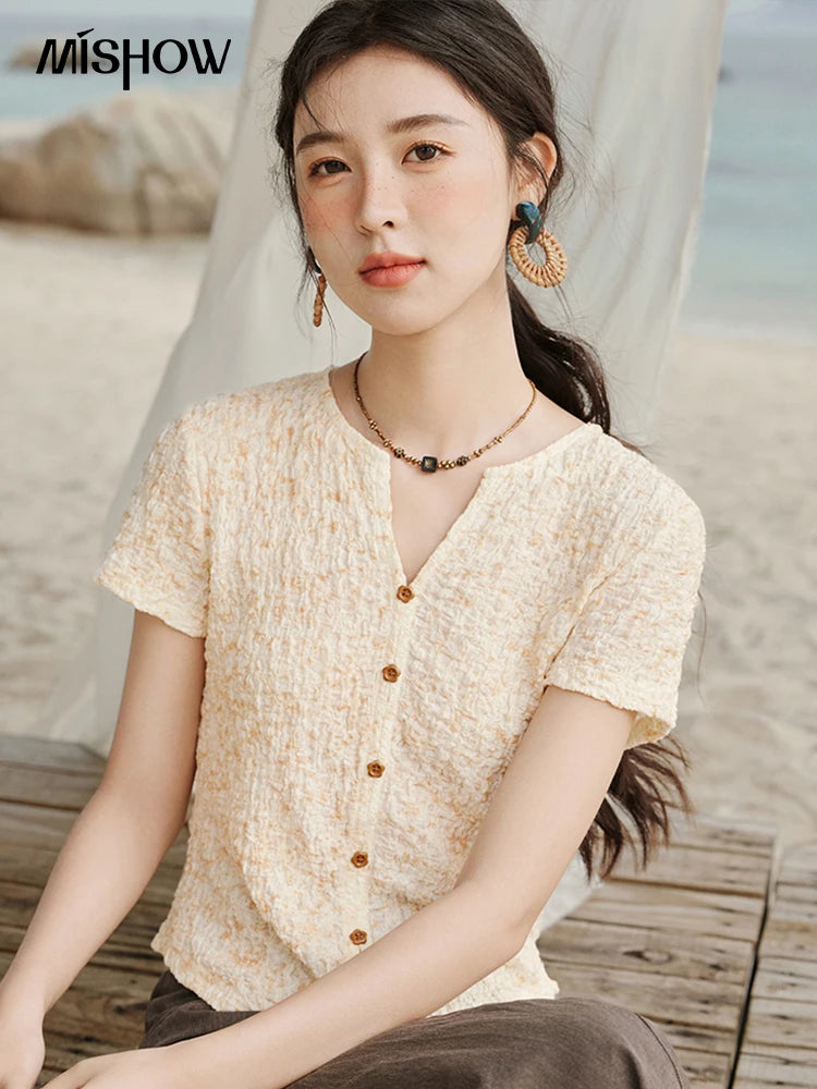 Mishow V-Neck Print Knit Slim Tee MXE31Z1234