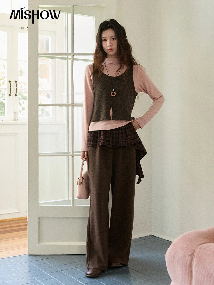 Mishow Retro Turtleneck Top & Square Collar Vest Set MXE88T1440