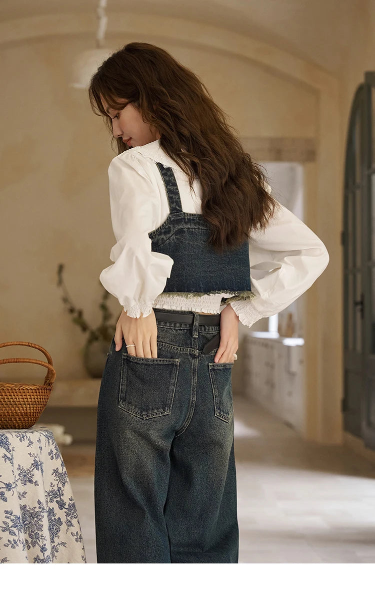 Mishow American Retro Denim Suspender Tank Top MXD12D0025