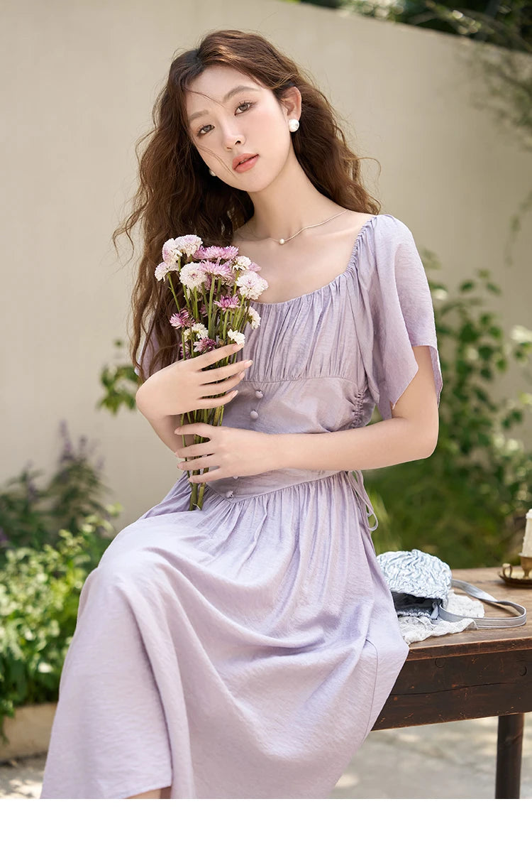 Mishow French Square Collar Butterfly Sleeve Dress MXC38L1407