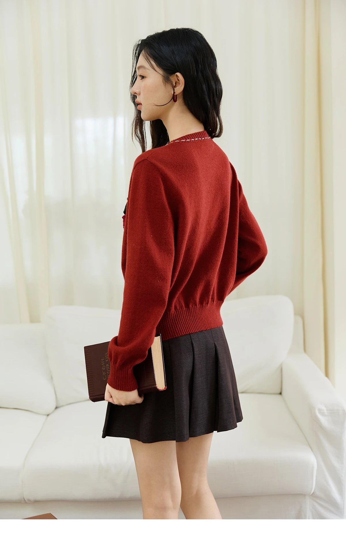 Mishow Bow Placket Lantern Sleeve Cardigan with Brooch MXE45Z1377