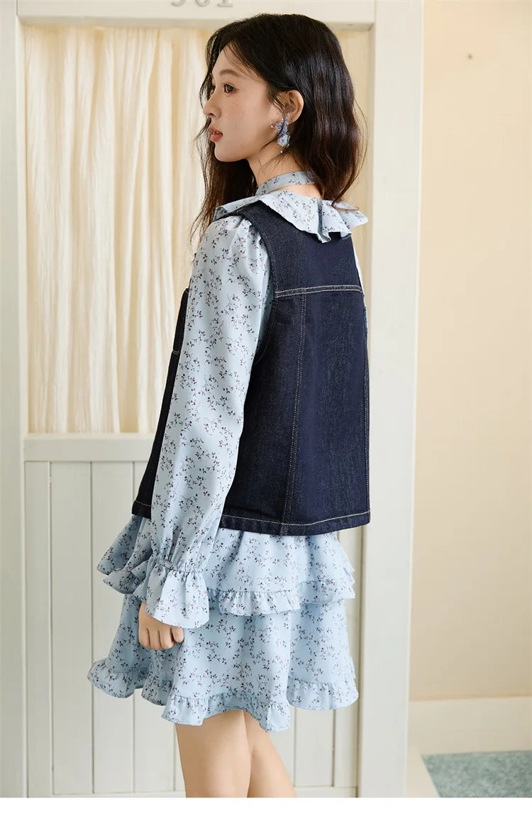 Mishow Denim V-Neck Vest with Pockets MXE45W0868