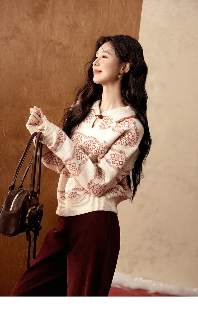 Mishow Christmas Fair Isle Turn Down Collar Pullover MXD59Z1042