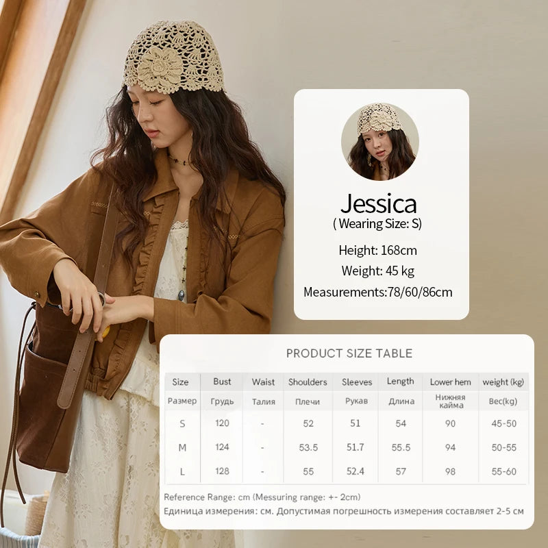 MISHOW Brown Suede Short Coat Fungus Edge Pleating Lapel Zipper MXE43W0803