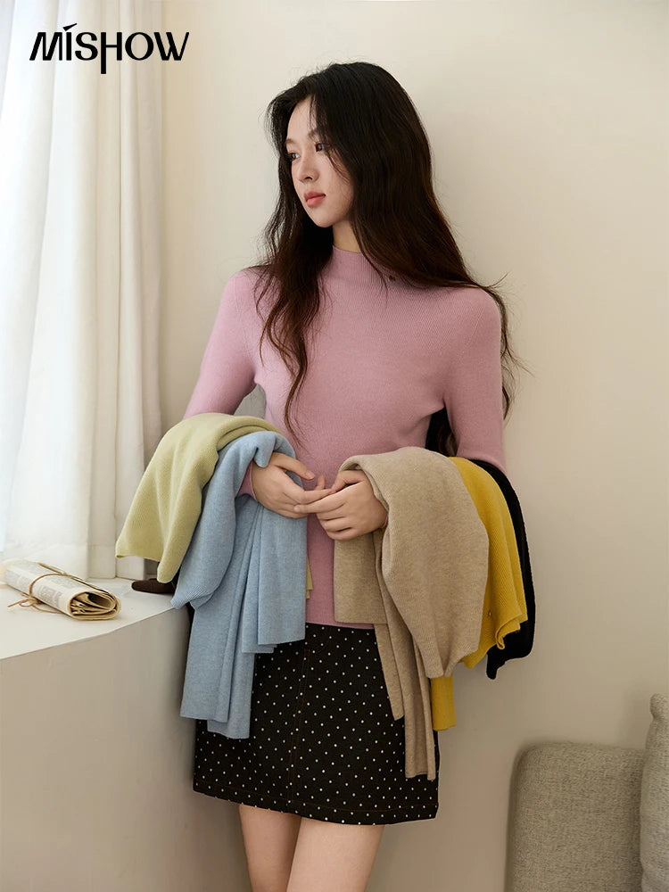Mishow Minimalist Mock Neck Slim Pullover MXE48Z2583