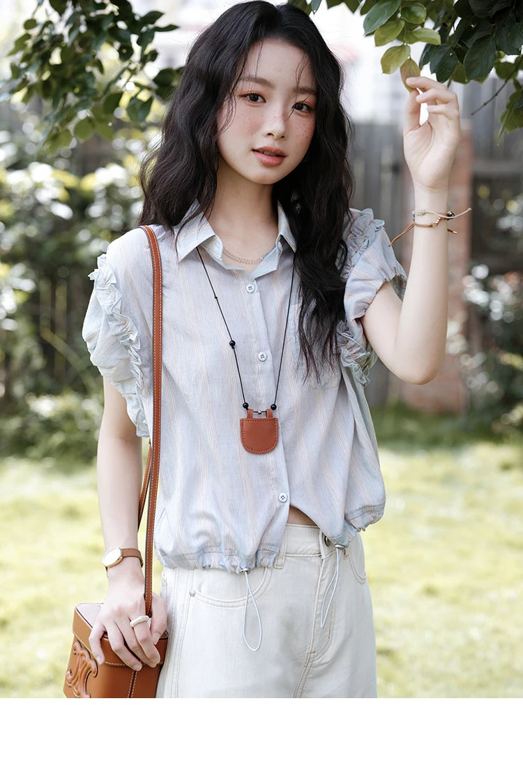 MISHOW Striped Short Sleeve Shirt Turn-Down Collar MXE38C2347