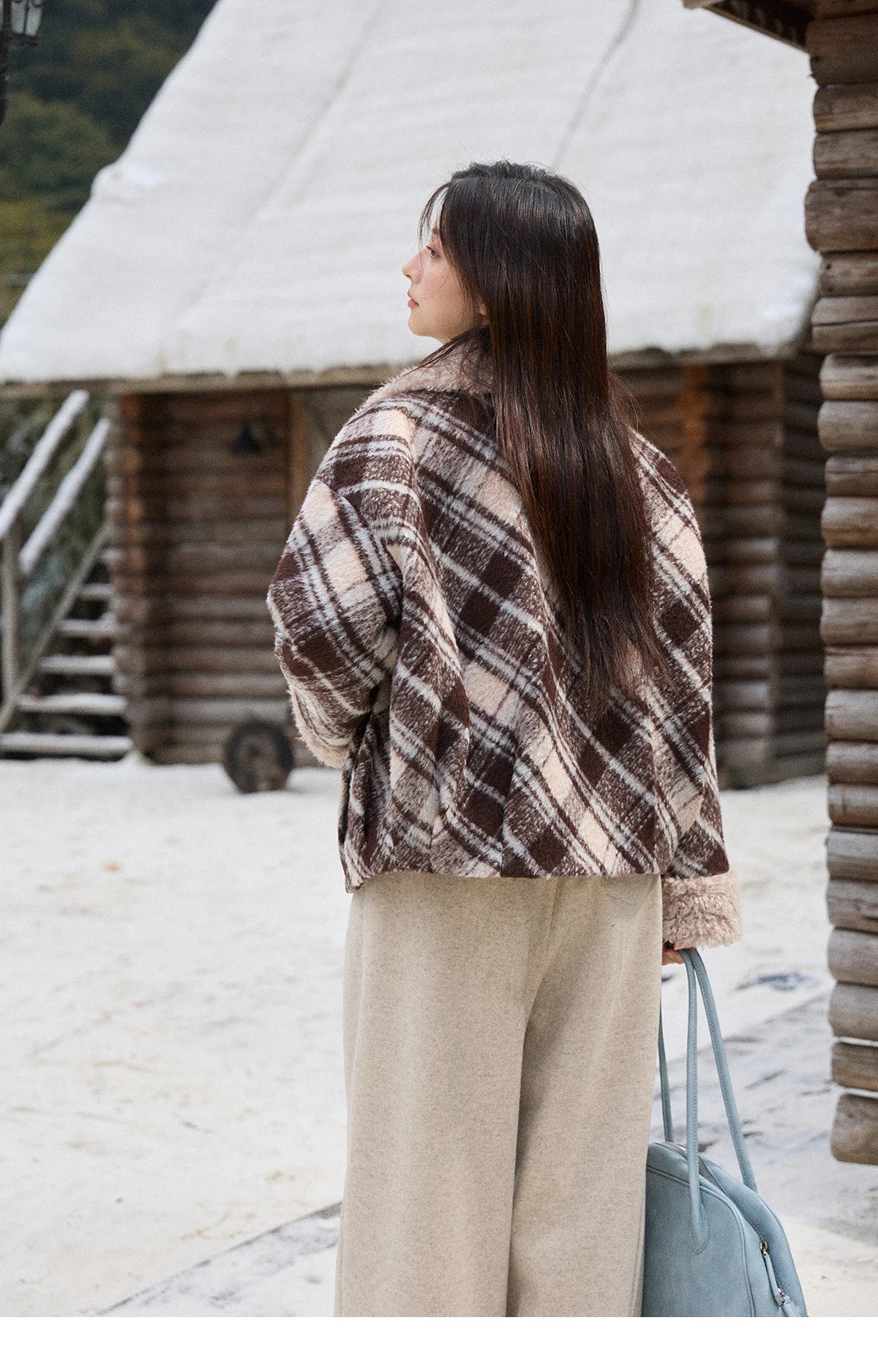 Mishow Retro Plaid Turn-Down Collar Wool Blend Jacket MXE89W0904