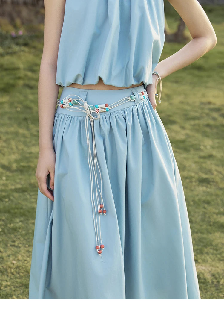 Mishow Solid Halter Neck Top & Midi Skirt Set with Belt MXE33T0546