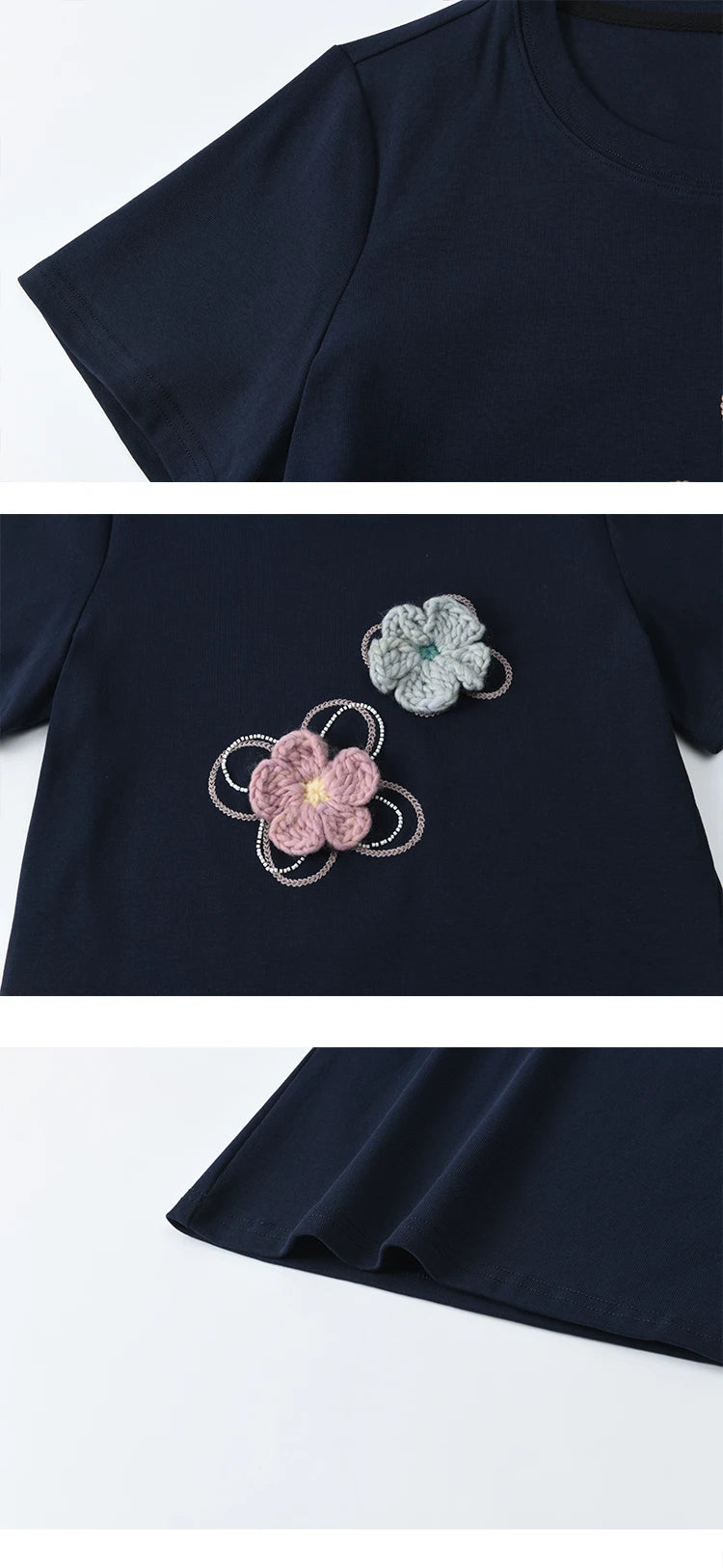 Mishow Flower Beaded Round Neck Tee MXE33T0499