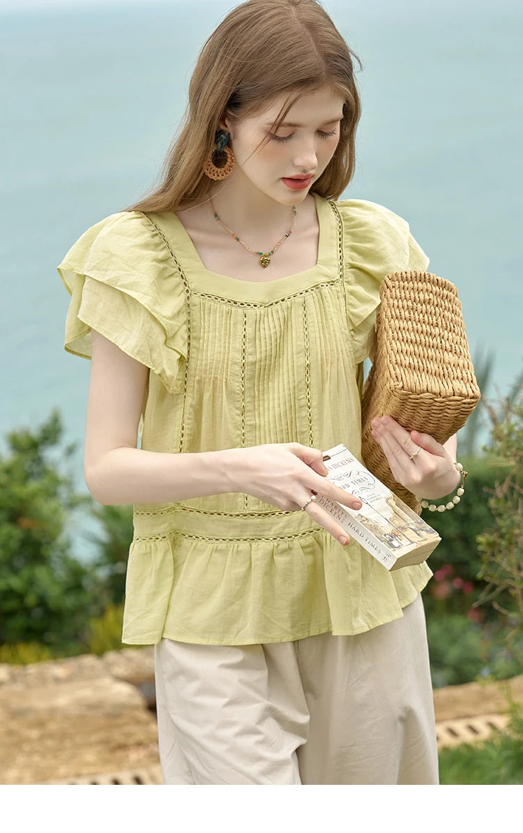 MISHOW Lace Flying Sleeve Blouse Square Neck MXD30X1574