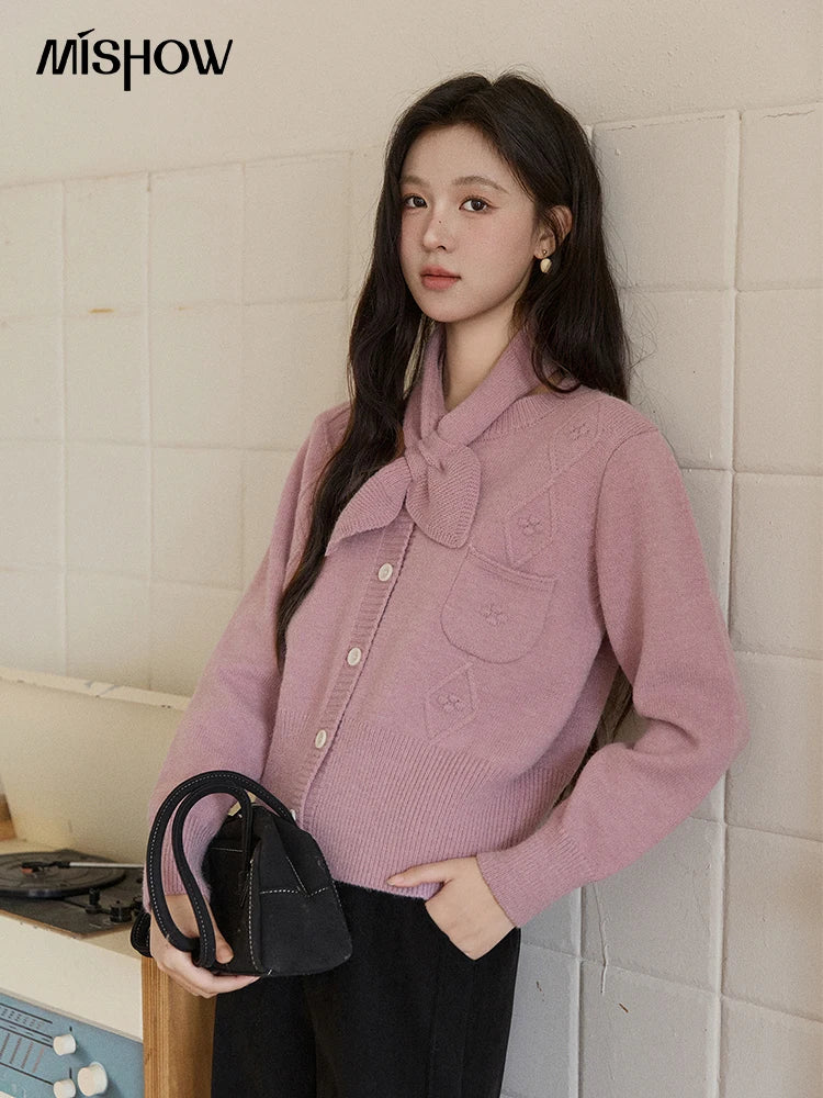 Mishow Taro Purple Detachable Scarf Sweater MXE91Z2825