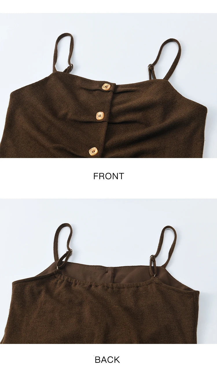 Mishow Retro Dark Brown Tank Top & Pleated A-Line Skirt Set MXE46T1378