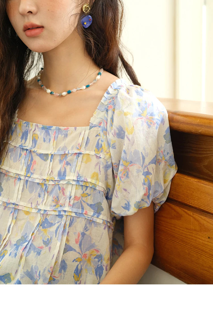 MISHOW Square Neck Puff Sleeve Blouse Print Top MXE39X1937