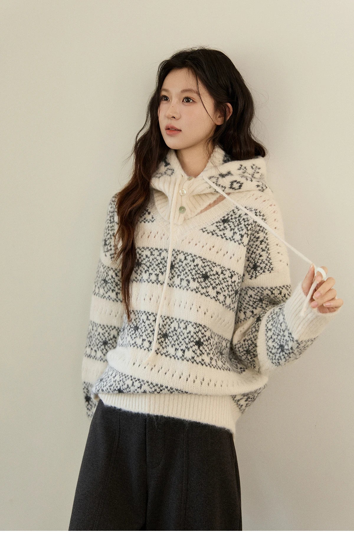 Mishow Fair Isle Removable Hood Sweater MXE94Z2979