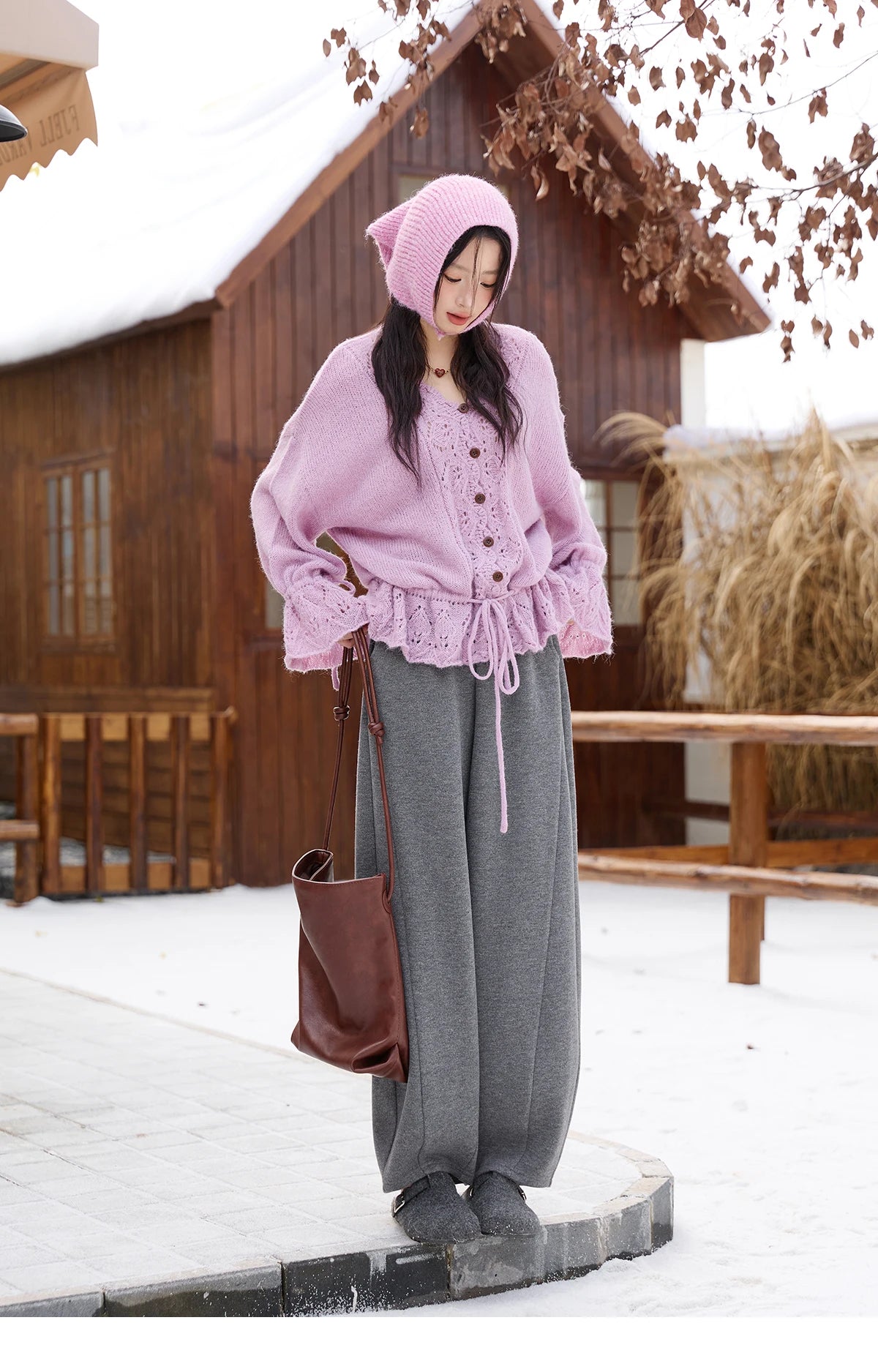 Mishow Hollow Knit V-Neck Flared Sleeve Cardigan MXE47Z2513