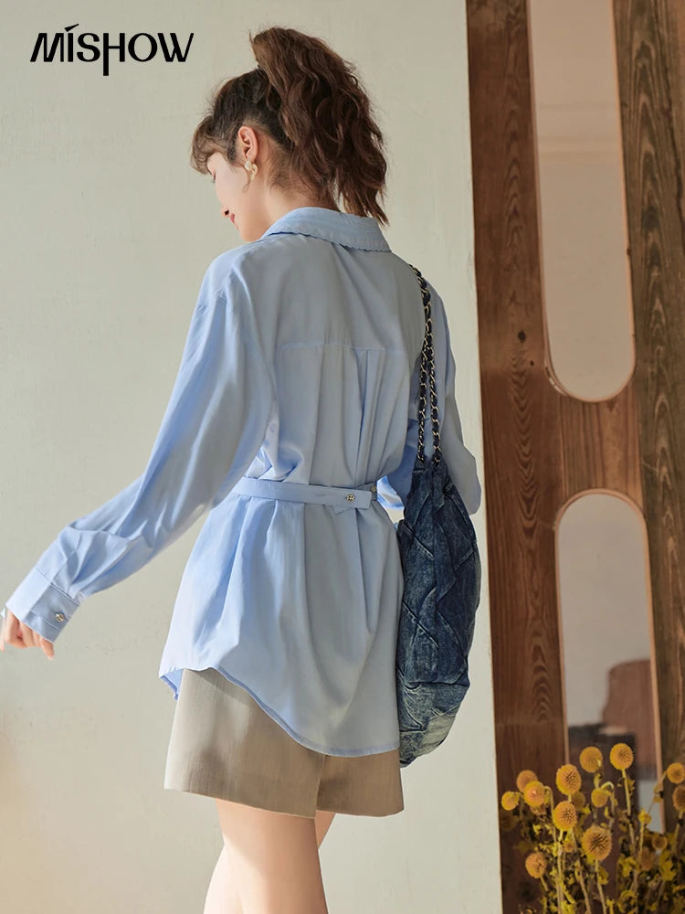 MISHOW Casual Loose Shirt Embroidery Hollowed Out Turn-Down Collar MXC41C0077