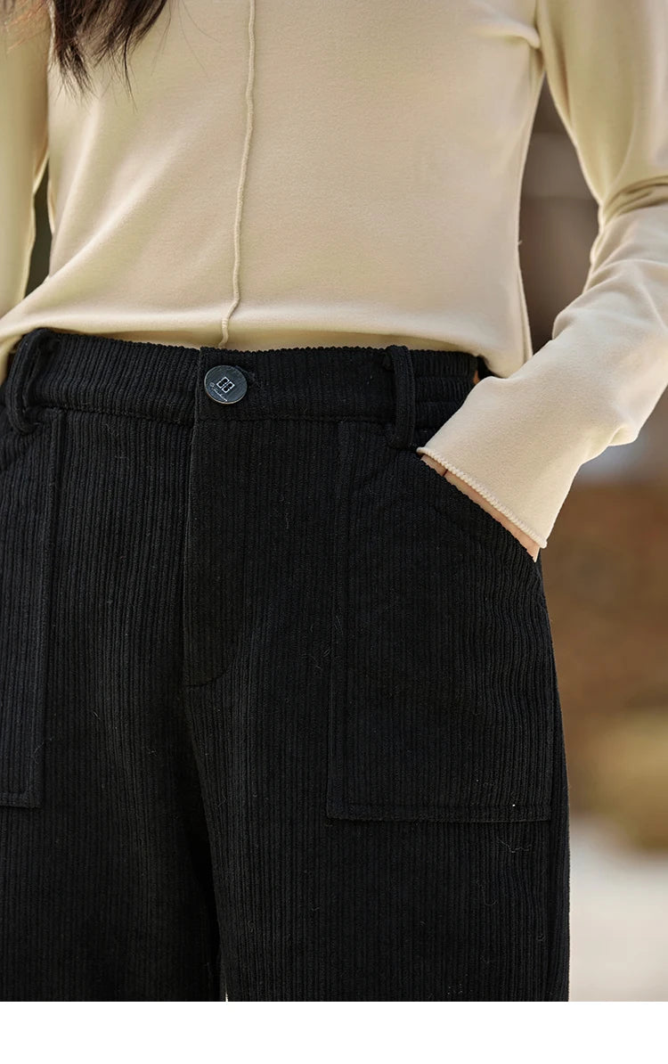 MISHOW Corduroy Pants High Waist Straight Pocket Velvet Inside MXD55K0813