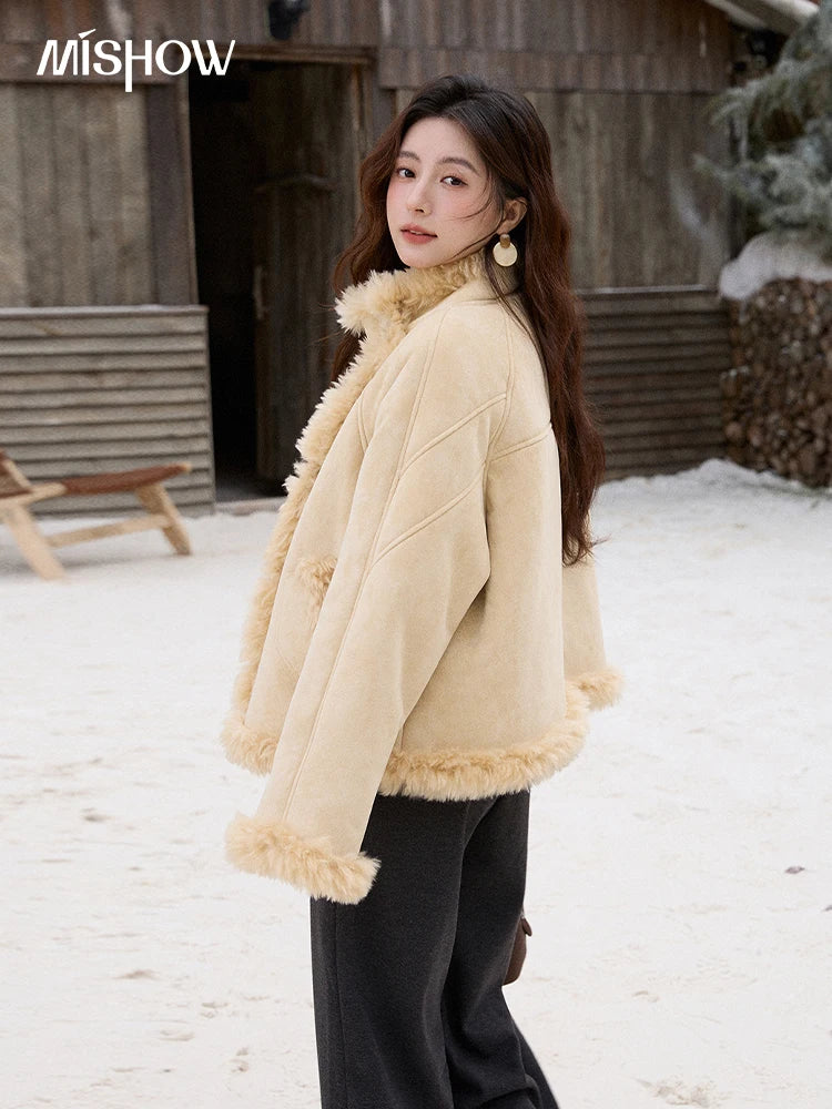 Mishow Yellow Stand-Up Collar Shearling Coat MXE92W1017