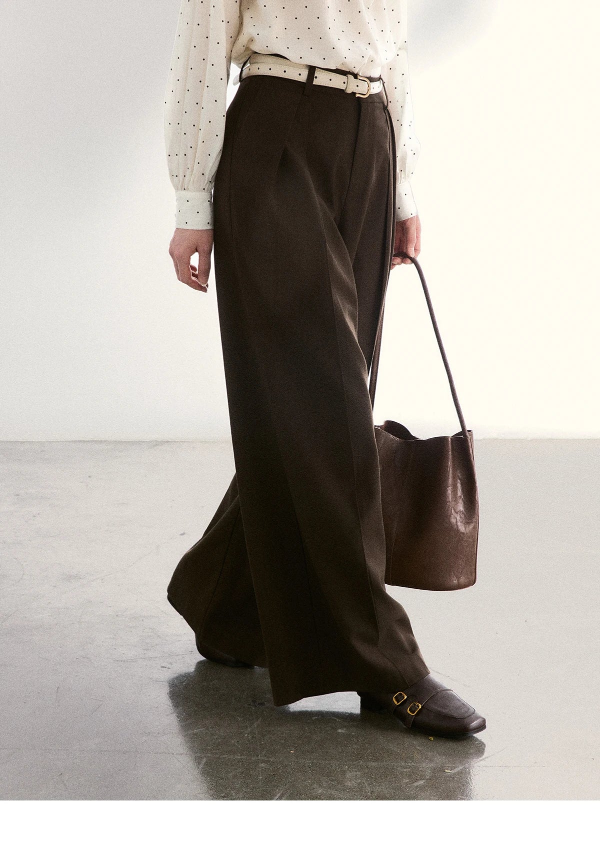 MISHOW Dark Brown Wide Leg Pants High Waist Pleated Elastic MXF108K1010