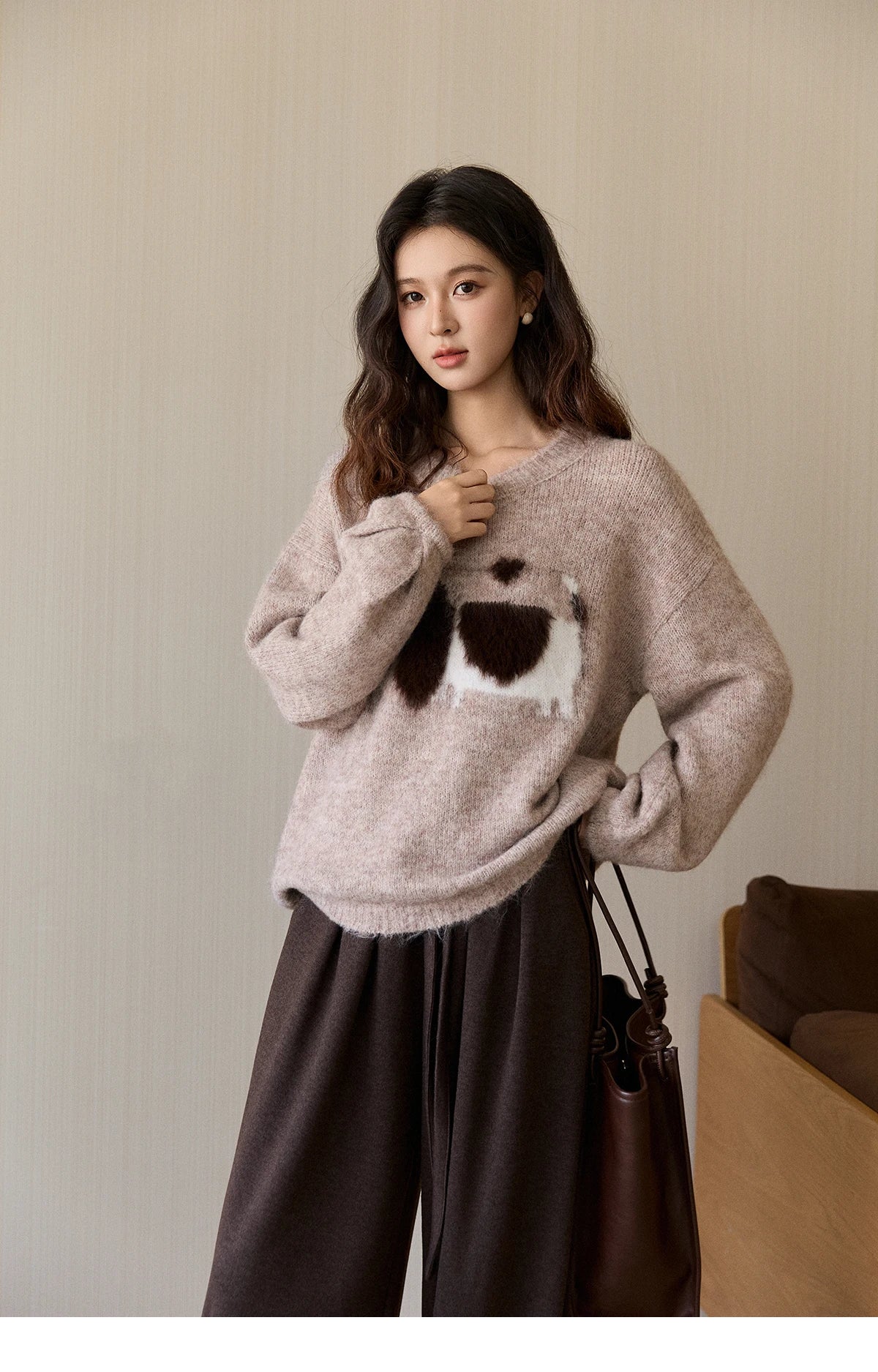 Mishow Dog Pattern Jacquard Crew Neck Sweater MXE94Z2988