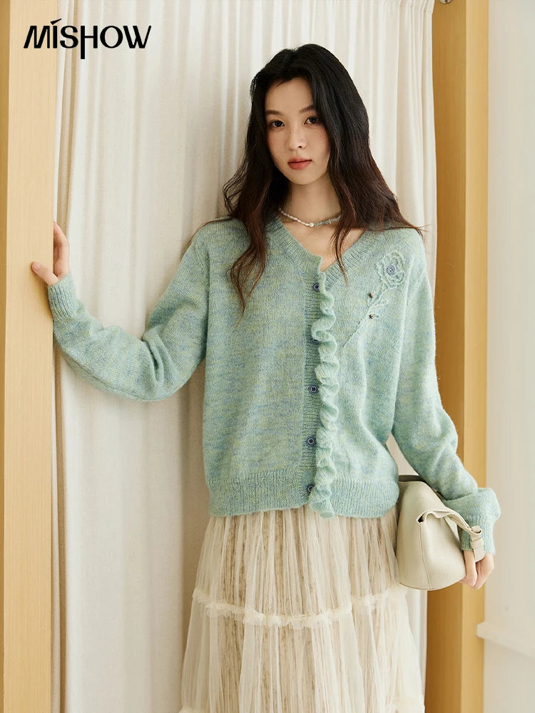 Mishow French Flower Embroidered V-Neck Cardigan MXE47Z2498