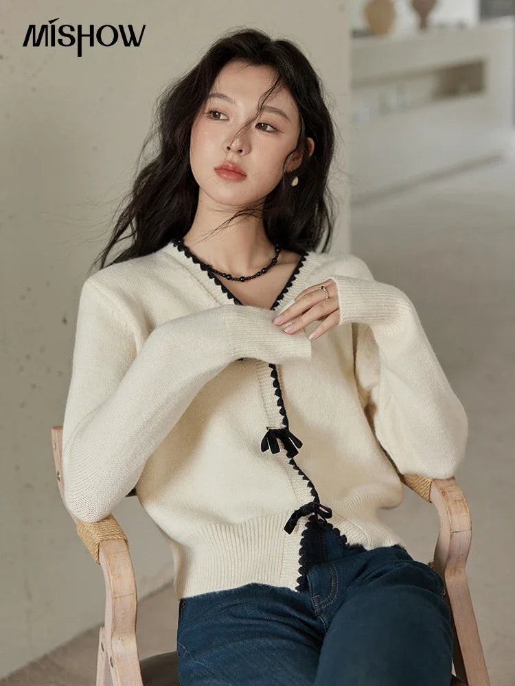 Mishow V-Neck Bow Detail French Cardigan MXD34Z0938