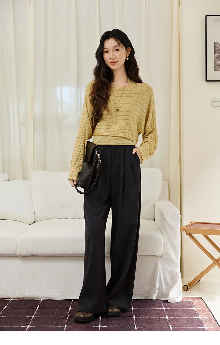 Mishow Striped Hanging Neck Top & Wool Blend Set MXE46T1399