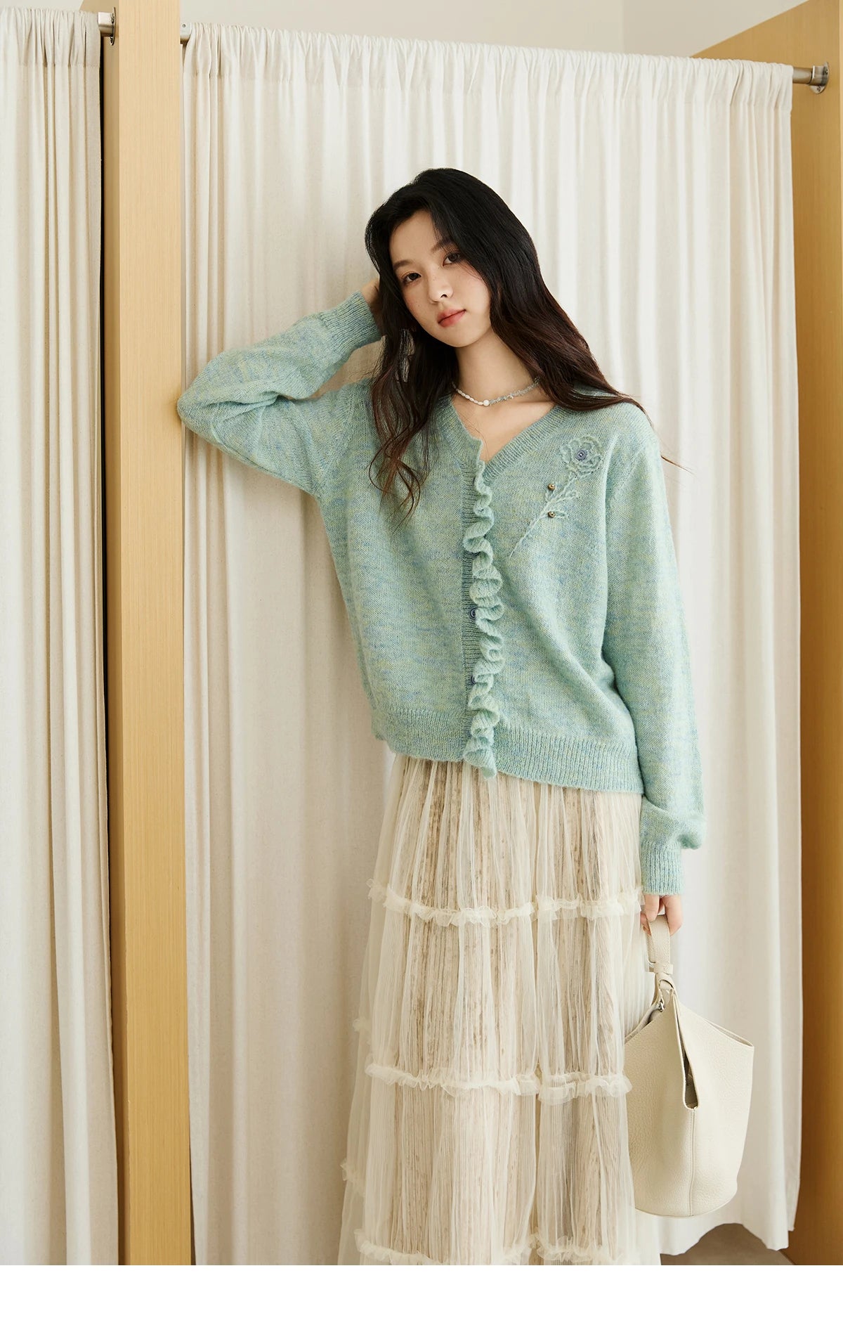 Mishow French Flower Embroidered V-Neck Cardigan MXE47Z2498