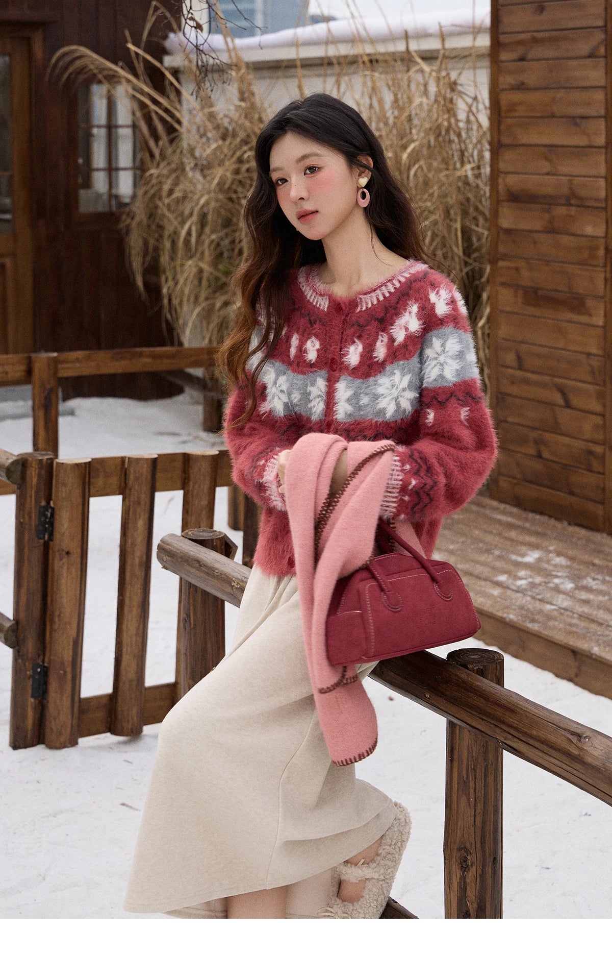 Mishow Red Imitation Mink Fur Snowflake Cardigan MXE91Z2801