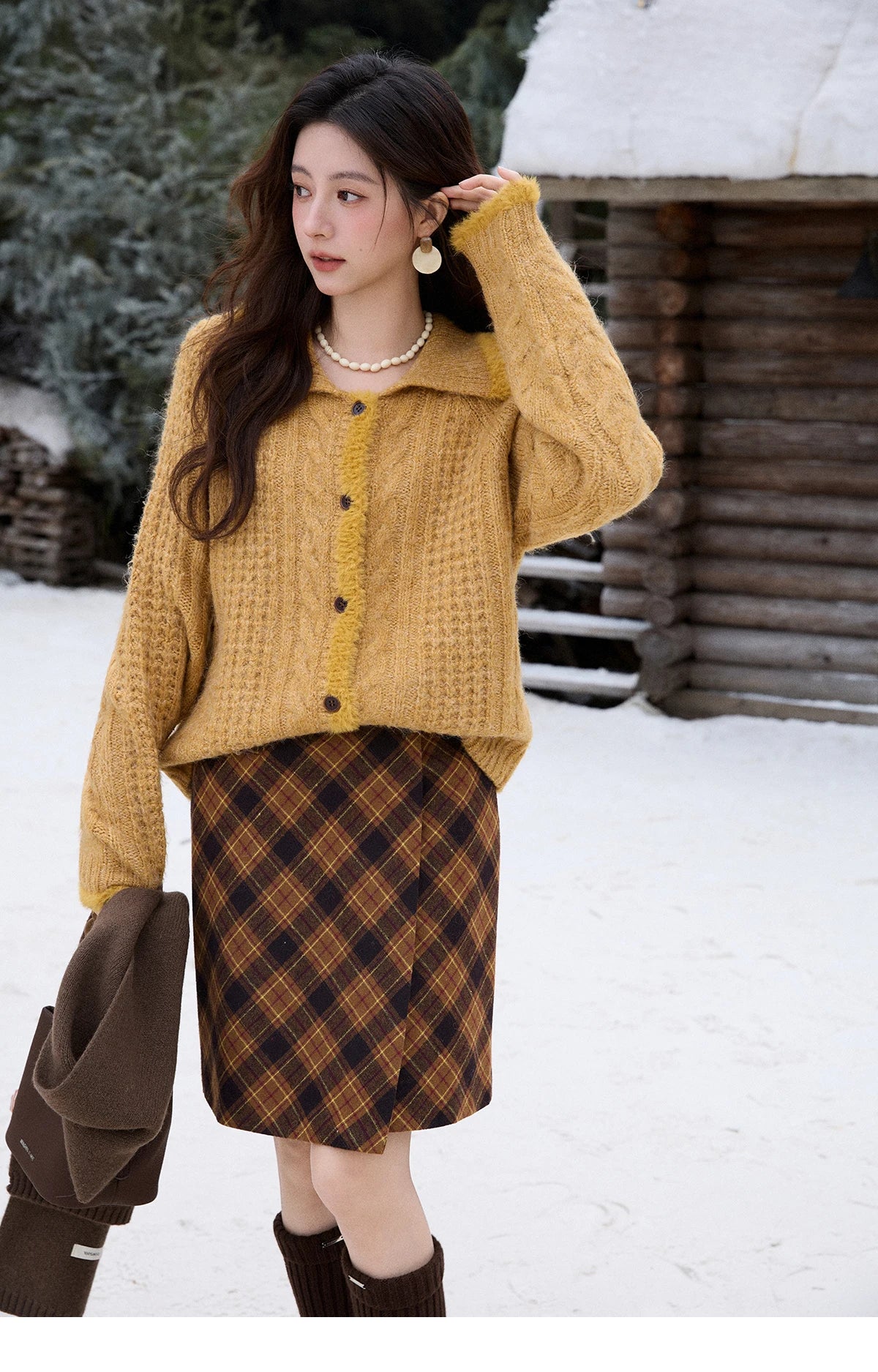 Mishow Retro Plaid Brushed High Waist Warm Skirt MXE91B2457