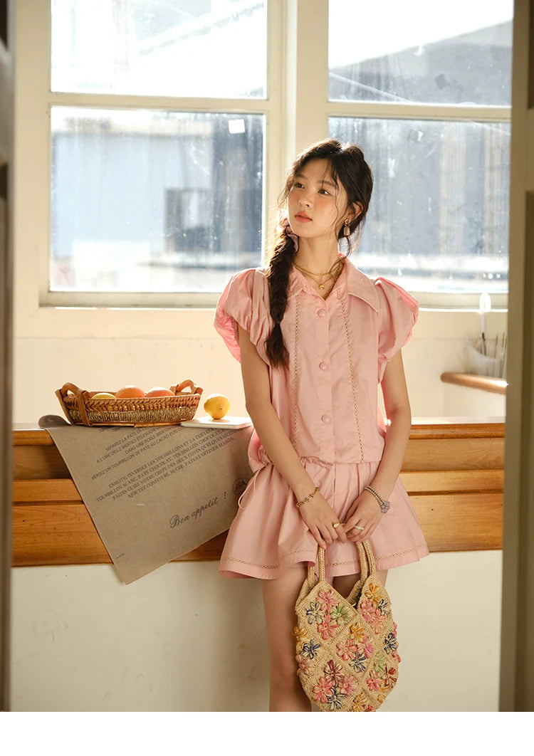Mishow Loose Button Shirt & Casual Shorts Set MXE34T0591