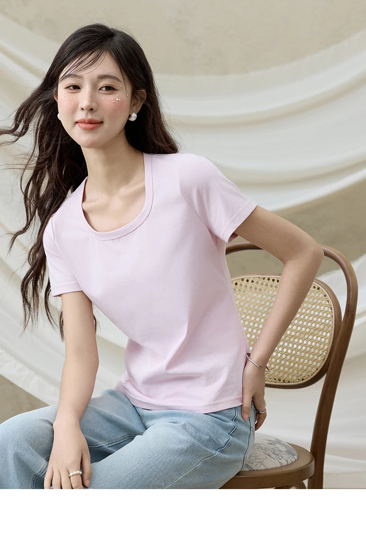 Mishow Solid Square Neck Straight Tee MXE15T0483