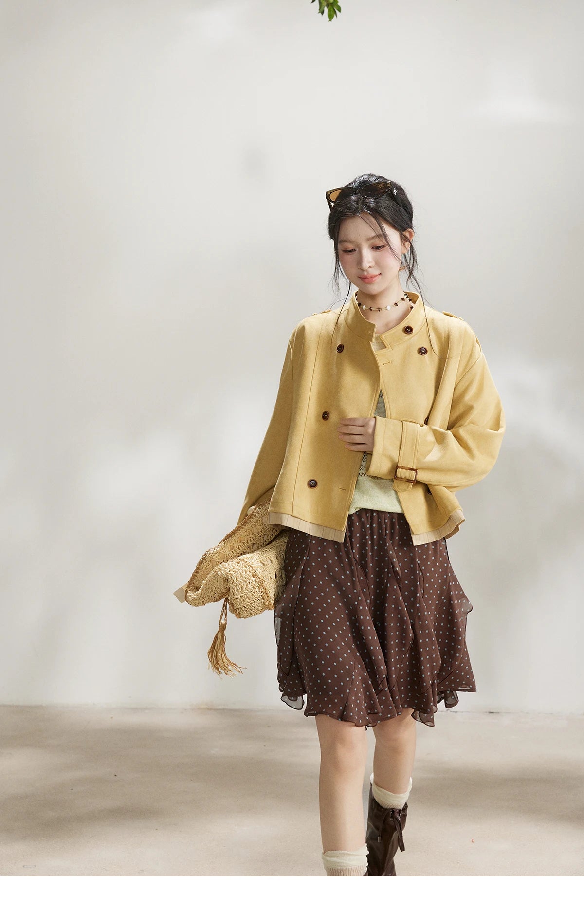 Mishow Yellow Double-Breasted Stand Collar Trench MXF11W1026