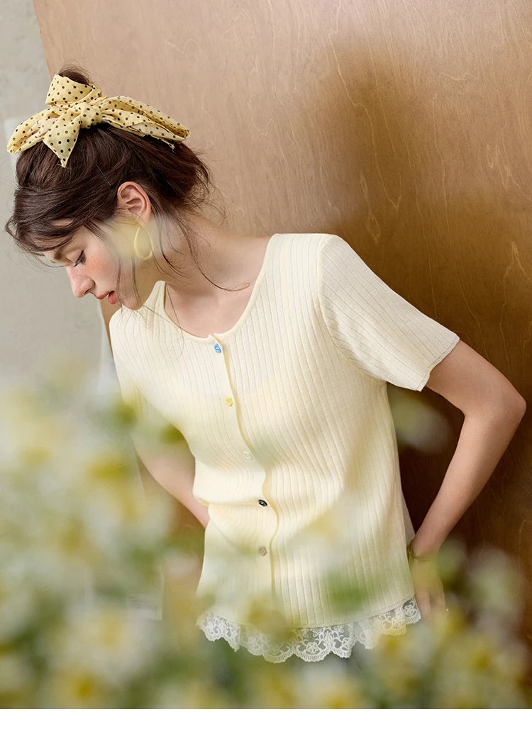 Mishow Short Sleeve Round Neck Summer Cardigan MXE34Z1268