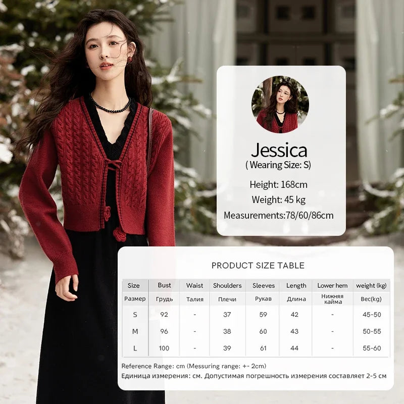 Mishow Red Knitted Cardigan & V-Neck Midi Dress Set MXD58L2085
