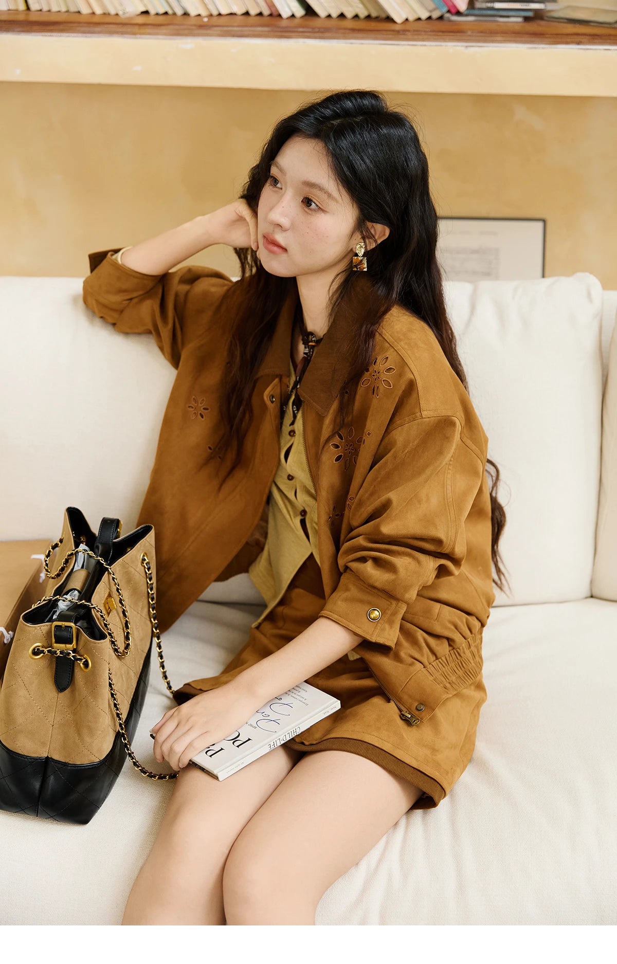 Mishow Retro Corduroy Cutout Jacket & Mini Skirt Set MXE47T0745