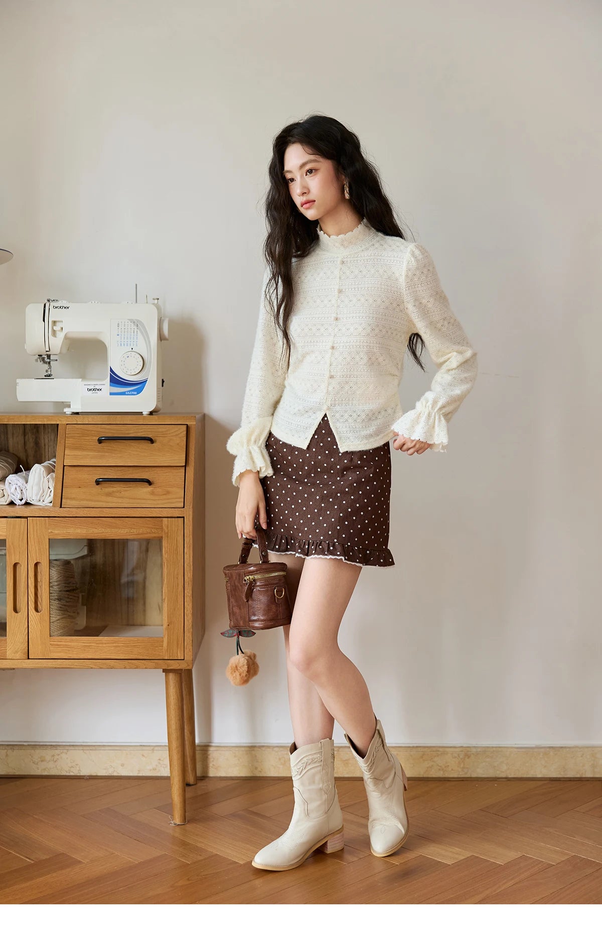 Mishow Elegant Half-High Collar Lace Shirt MXE48X2501