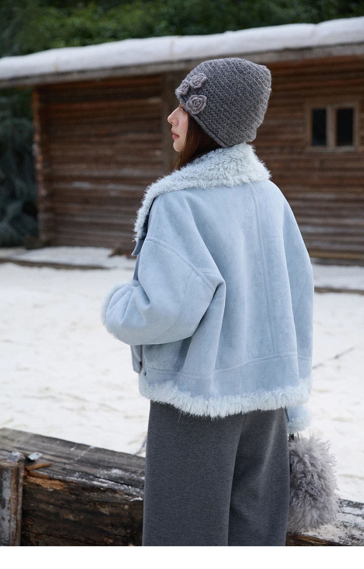 MISHOW Blue Plush Jacket Turn-Down Collar Zip-Up Loose MXE87W0917