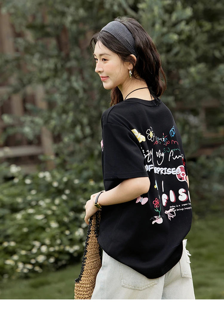 Mishow Graffiti Letter Print Round Neck Tee MXE15T0475