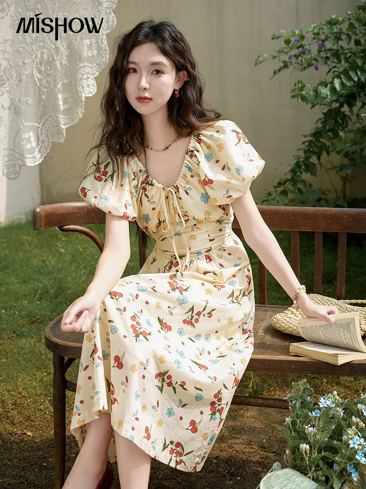 Mishow French 100% Cotton Floral V-Neck Dress MXD30L1868