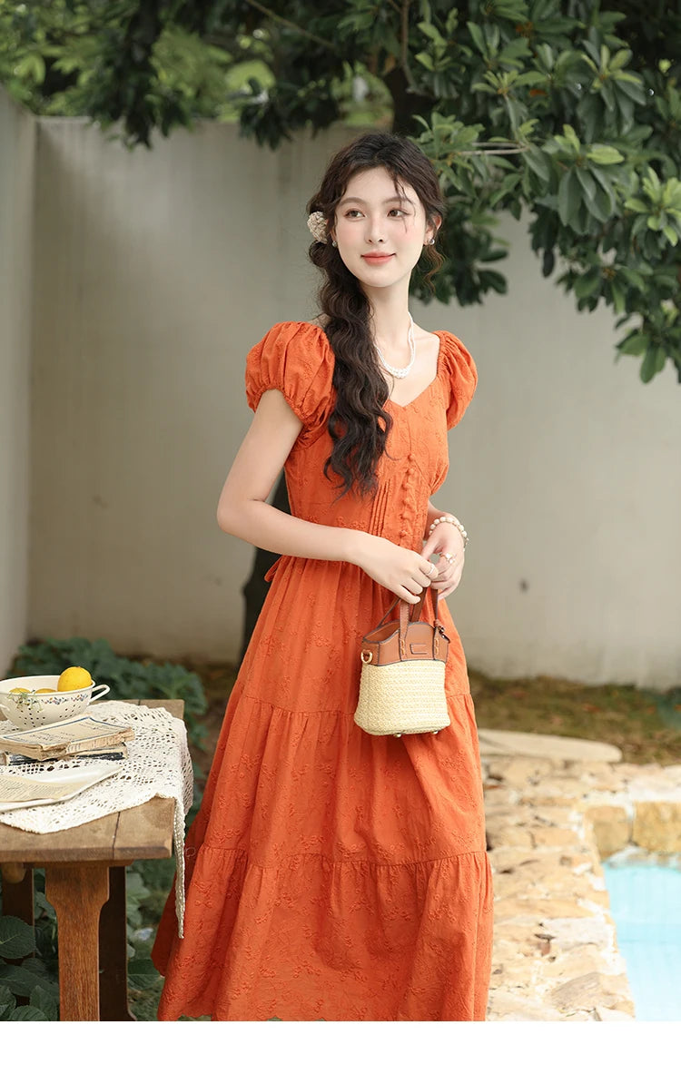 Mishow 100% Cotton Orange Embroidered Sweetheart Dress MXD29L1931