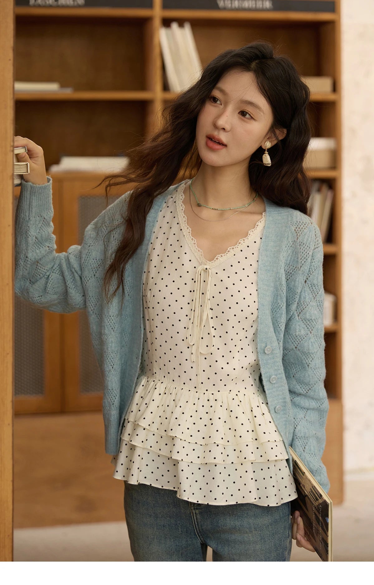 Mishow Blue Argyle Dropped Sleeve Wool Cardigan MXE41Z1313