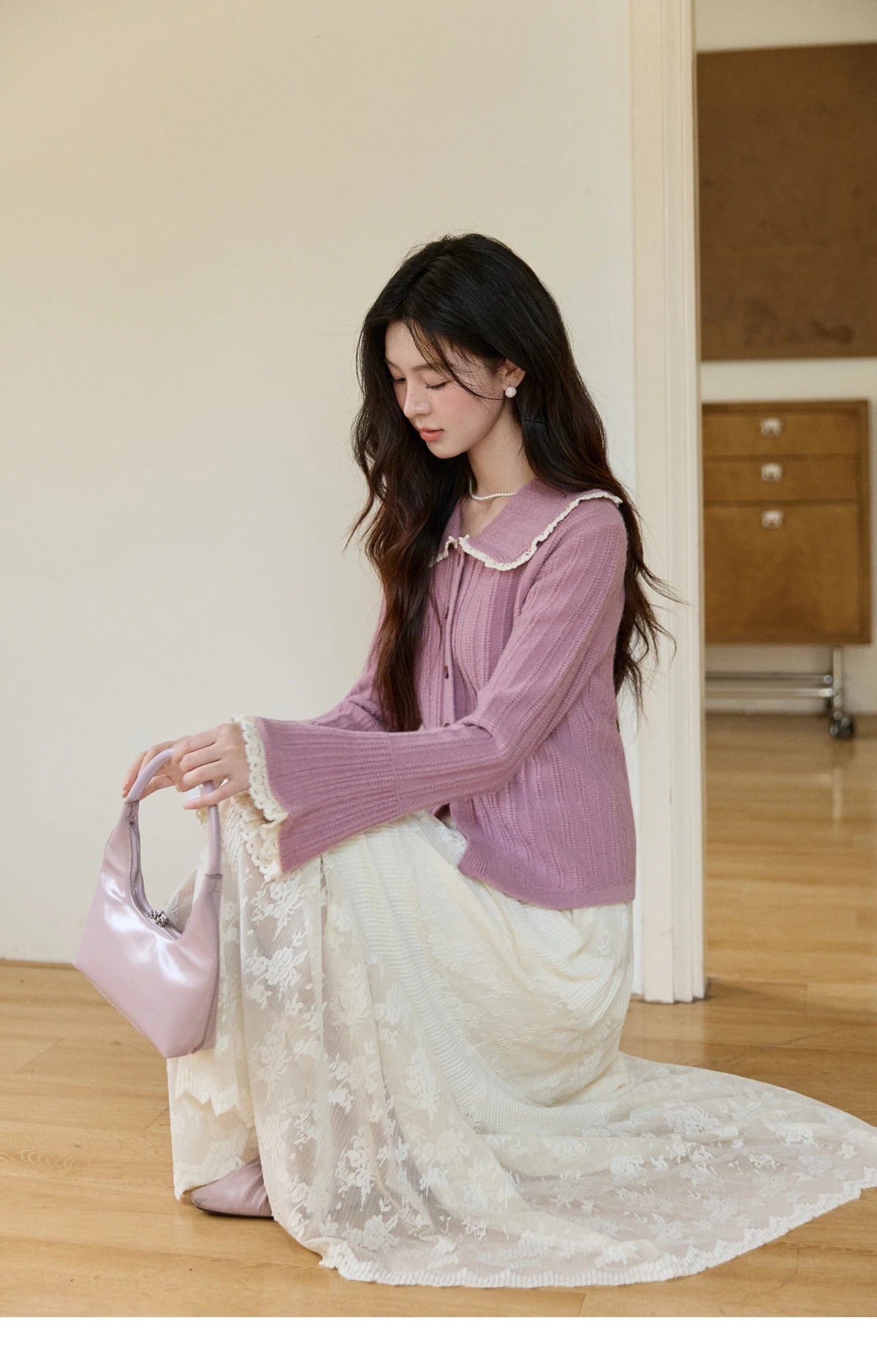 Mishow Lilac Peter Pan Collar Flare Sleeve Cardigan MXF11Z2994