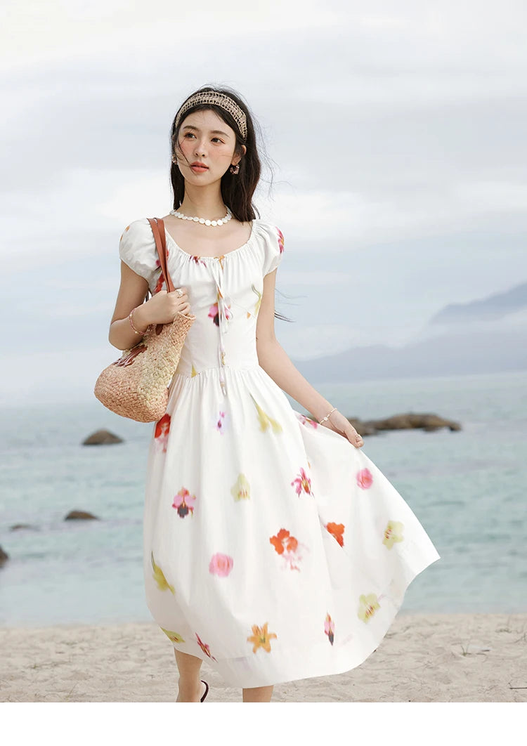 MISHOW Korean Cotton Print Drawstring Dress MXE32L2212