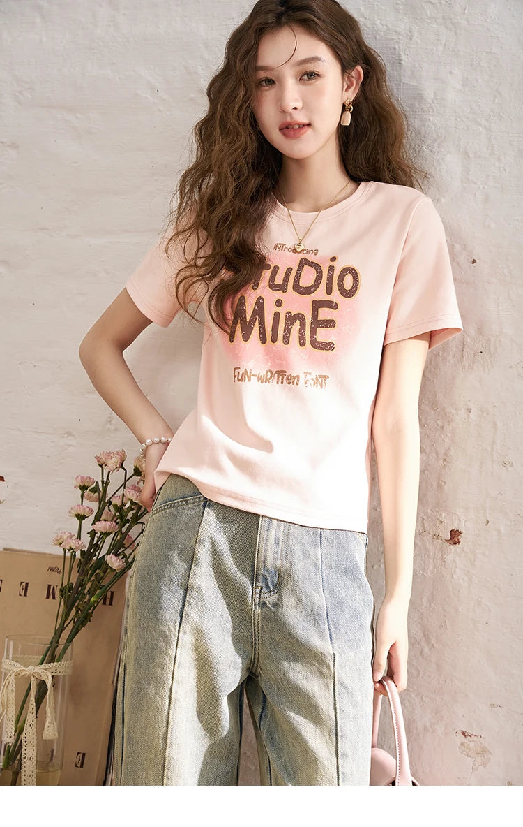 Mishow Letter Print Crew Neck Tee MXD13T0164