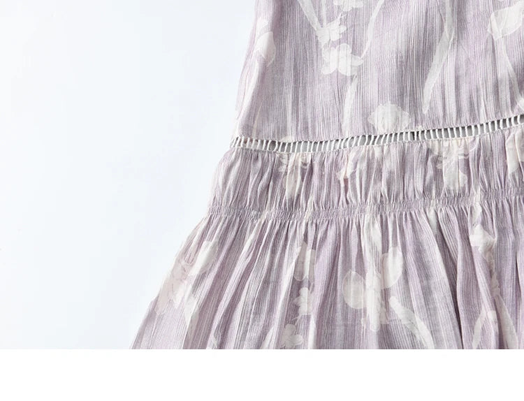 Mishow Print U-Neck Lace Hollow Chiffon Dress MXE32L2164
