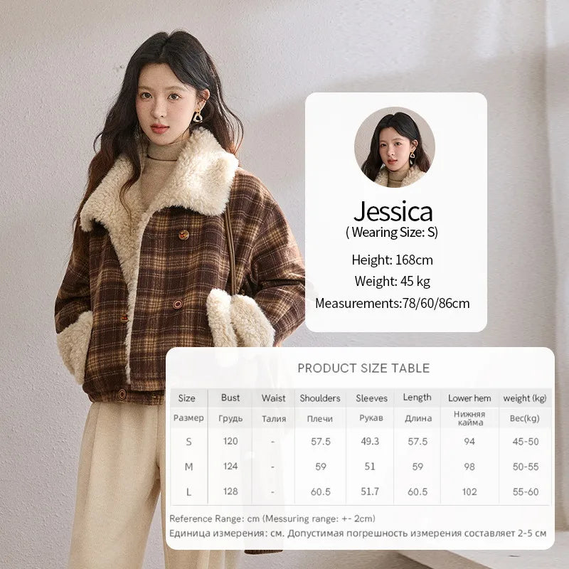Mishow Retro Plaid Large Lapel Padded Jacket MXE87W1004